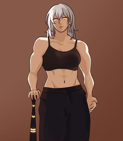 Fanart of Stelle from Honkai Star Rail, with a buff body. Flat Color + Simple Shadows