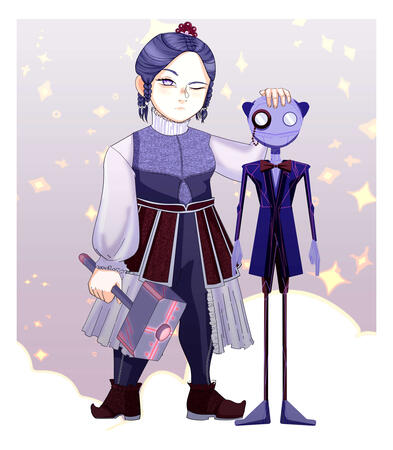 Angelica, the lazy artificer, and her robot butler. Full Render.