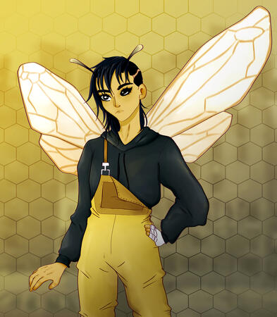 Nove, the Bee Mutant. Full Render in a simpler style.